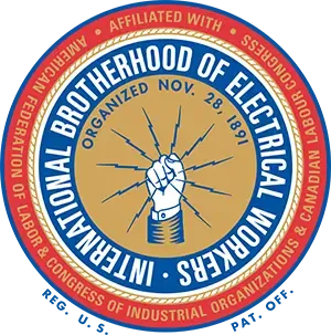 A picture of the international brotherhood of electrical workers logo.